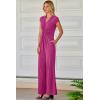 imageHappy Sailed Jumpsuits for Women Dressy Summer Short Sleeve V Neck Criss Cross Wide Leg Long Pants Romper OutfitsPink