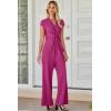 imageHappy Sailed Jumpsuits for Women Dressy Summer Short Sleeve V Neck Criss Cross Wide Leg Long Pants Romper OutfitsPink