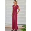 imageHappy Sailed Jumpsuits for Women Dressy Summer Short Sleeve V Neck Criss Cross Wide Leg Long Pants Romper OutfitsRed