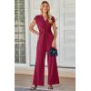 imageHappy Sailed Jumpsuits for Women Dressy Summer Short Sleeve V Neck Criss Cross Wide Leg Long Pants Romper OutfitsRed
