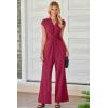 imageHappy Sailed Jumpsuits for Women Dressy Summer Short Sleeve V Neck Criss Cross Wide Leg Long Pants Romper OutfitsRed