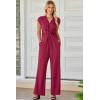 imageHappy Sailed Jumpsuits for Women Dressy Summer Short Sleeve V Neck Criss Cross Wide Leg Long Pants Romper OutfitsRed