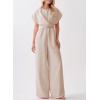 imageHappy Sailed Women Jumpsuits Dressy Short Sleeve Front Crisscross Tie Waist Belted Wide Leg Pant Romper with PocketsApricot
