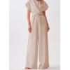 imageHappy Sailed Women Jumpsuits Dressy Short Sleeve Front Crisscross Tie Waist Belted Wide Leg Pant Romper with PocketsApricot