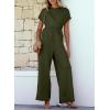 imageHappy Sailed Women Jumpsuits Dressy Short Sleeve Front Crisscross Tie Waist Belted Wide Leg Pant Romper with PocketsArmy Green