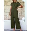 imageHappy Sailed Women Jumpsuits Dressy Short Sleeve Front Crisscross Tie Waist Belted Wide Leg Pant Romper with PocketsArmy Green