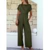 imageHappy Sailed Women Jumpsuits Dressy Short Sleeve Front Crisscross Tie Waist Belted Wide Leg Pant Romper with PocketsArmy Green
