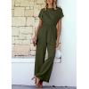imageHappy Sailed Women Jumpsuits Dressy Short Sleeve Front Crisscross Tie Waist Belted Wide Leg Pant Romper with PocketsArmy Green