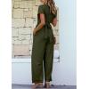 imageHappy Sailed Women Jumpsuits Dressy Short Sleeve Front Crisscross Tie Waist Belted Wide Leg Pant Romper with PocketsArmy Green