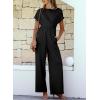 imageHappy Sailed Women Jumpsuits Dressy Short Sleeve Front Crisscross Tie Waist Belted Wide Leg Pant Romper with PocketsBlack