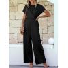 imageHappy Sailed Women Jumpsuits Dressy Short Sleeve Front Crisscross Tie Waist Belted Wide Leg Pant Romper with PocketsBlack
