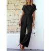 imageHappy Sailed Women Jumpsuits Dressy Short Sleeve Front Crisscross Tie Waist Belted Wide Leg Pant Romper with PocketsBlack