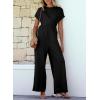 imageHappy Sailed Women Jumpsuits Dressy Short Sleeve Front Crisscross Tie Waist Belted Wide Leg Pant Romper with PocketsBlack