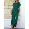 imageHappy Sailed Women Jumpsuits Dressy Short Sleeve Front Crisscross Tie Waist Belted Wide Leg Pant Romper with PocketsBlackish Green
