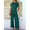 imageHappy Sailed Women Jumpsuits Dressy Short Sleeve Front Crisscross Tie Waist Belted Wide Leg Pant Romper with PocketsBlackish Green