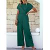 imageHappy Sailed Women Jumpsuits Dressy Short Sleeve Front Crisscross Tie Waist Belted Wide Leg Pant Romper with PocketsBlackish Green