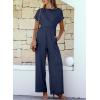 imageHappy Sailed Women Jumpsuits Dressy Short Sleeve Front Crisscross Tie Waist Belted Wide Leg Pant Romper with PocketsBlue
