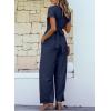 imageHappy Sailed Women Jumpsuits Dressy Short Sleeve Front Crisscross Tie Waist Belted Wide Leg Pant Romper with PocketsBlue