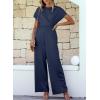 imageHappy Sailed Women Jumpsuits Dressy Short Sleeve Front Crisscross Tie Waist Belted Wide Leg Pant Romper with PocketsBlue