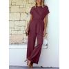 imageHappy Sailed Women Jumpsuits Dressy Short Sleeve Front Crisscross Tie Waist Belted Wide Leg Pant Romper with PocketsBurgundy