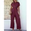 imageHappy Sailed Women Jumpsuits Dressy Short Sleeve Front Crisscross Tie Waist Belted Wide Leg Pant Romper with PocketsBurgundy