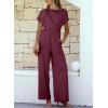 imageHappy Sailed Women Jumpsuits Dressy Short Sleeve Front Crisscross Tie Waist Belted Wide Leg Pant Romper with PocketsBurgundy