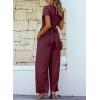 imageHappy Sailed Women Jumpsuits Dressy Short Sleeve Front Crisscross Tie Waist Belted Wide Leg Pant Romper with PocketsBurgundy
