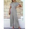 imageHappy Sailed Women Jumpsuits Dressy Short Sleeve Front Crisscross Tie Waist Belted Wide Leg Pant Romper with PocketsGray