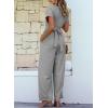 imageHappy Sailed Women Jumpsuits Dressy Short Sleeve Front Crisscross Tie Waist Belted Wide Leg Pant Romper with PocketsGray