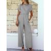 imageHappy Sailed Women Jumpsuits Dressy Short Sleeve Front Crisscross Tie Waist Belted Wide Leg Pant Romper with PocketsGray