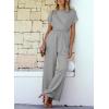 imageHappy Sailed Women Jumpsuits Dressy Short Sleeve Front Crisscross Tie Waist Belted Wide Leg Pant Romper with PocketsGray