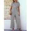 imageHappy Sailed Women Jumpsuits Dressy Short Sleeve Front Crisscross Tie Waist Belted Wide Leg Pant Romper with PocketsGray