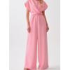 imageHappy Sailed Women Jumpsuits Dressy Short Sleeve Front Crisscross Tie Waist Belted Wide Leg Pant Romper with PocketsPink