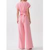 imageHappy Sailed Women Jumpsuits Dressy Short Sleeve Front Crisscross Tie Waist Belted Wide Leg Pant Romper with PocketsPink
