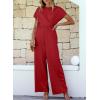 imageHappy Sailed Women Jumpsuits Dressy Short Sleeve Front Crisscross Tie Waist Belted Wide Leg Pant Romper with PocketsRed