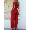 imageHappy Sailed Women Jumpsuits Dressy Short Sleeve Front Crisscross Tie Waist Belted Wide Leg Pant Romper with PocketsRed