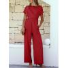 imageHappy Sailed Women Jumpsuits Dressy Short Sleeve Front Crisscross Tie Waist Belted Wide Leg Pant Romper with PocketsRed