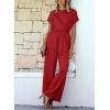 imageHappy Sailed Women Jumpsuits Dressy Short Sleeve Front Crisscross Tie Waist Belted Wide Leg Pant Romper with PocketsRed
