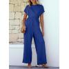 imageHappy Sailed Women Jumpsuits Dressy Short Sleeve Front Crisscross Tie Waist Belted Wide Leg Pant Romper with PocketsRoyal Blue