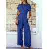 imageHappy Sailed Women Jumpsuits Dressy Short Sleeve Front Crisscross Tie Waist Belted Wide Leg Pant Romper with PocketsRoyal Blue