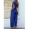 imageHappy Sailed Women Jumpsuits Dressy Short Sleeve Front Crisscross Tie Waist Belted Wide Leg Pant Romper with PocketsRoyal Blue