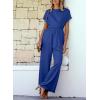 imageHappy Sailed Women Jumpsuits Dressy Short Sleeve Front Crisscross Tie Waist Belted Wide Leg Pant Romper with PocketsRoyal Blue
