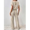 imageHappy Sailed Womens Casual Loose Solid Ribbed Crewneck Short Sleeve Long Romper Stretchy Wide Leg JumpsuitsApricot