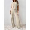 imageHappy Sailed Womens Casual Loose Solid Ribbed Crewneck Short Sleeve Long Romper Stretchy Wide Leg JumpsuitsApricot