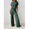imageHappy Sailed Womens Casual Loose Solid Ribbed Crewneck Short Sleeve Long Romper Stretchy Wide Leg JumpsuitsB Green