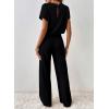 imageHappy Sailed Womens Casual Loose Solid Ribbed Crewneck Short Sleeve Long Romper Stretchy Wide Leg JumpsuitsBlack