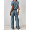 imageHappy Sailed Womens Casual Loose Solid Ribbed Crewneck Short Sleeve Long Romper Stretchy Wide Leg JumpsuitsBlue