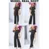 imageHappy Sailed Womens Casual Loose Solid Ribbed Crewneck Short Sleeve Long Romper Stretchy Wide Leg JumpsuitsDark Grey