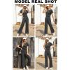 imageHappy Sailed Womens Casual Loose Solid Ribbed Crewneck Short Sleeve Long Romper Stretchy Wide Leg JumpsuitsDark Grey