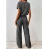 imageHappy Sailed Womens Casual Loose Solid Ribbed Crewneck Short Sleeve Long Romper Stretchy Wide Leg JumpsuitsDark Grey